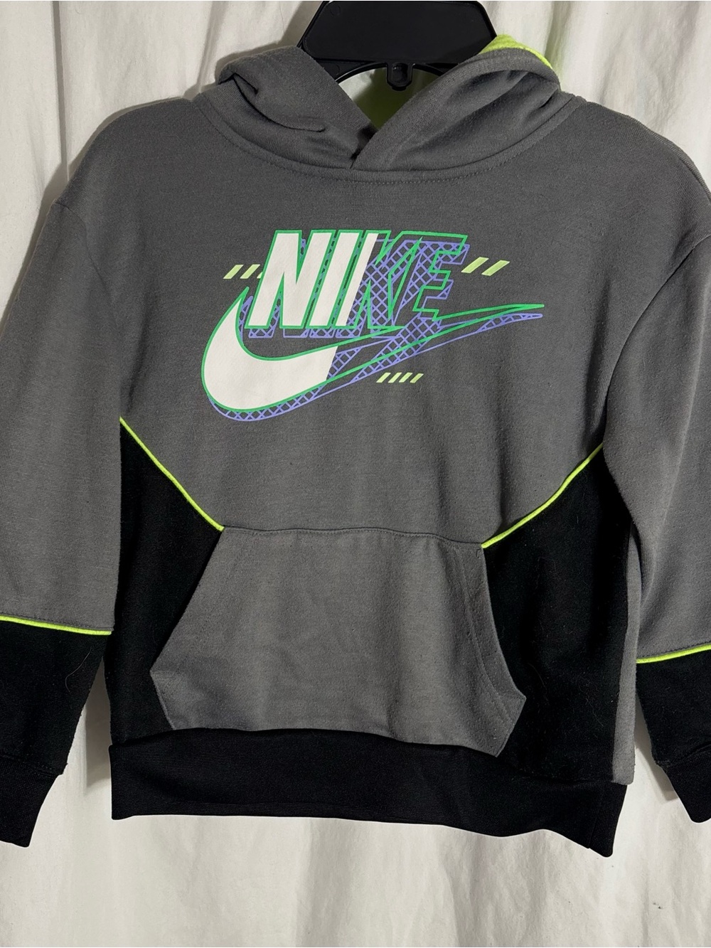 Nike Gray & Black Hoodie with Neon Green Accents